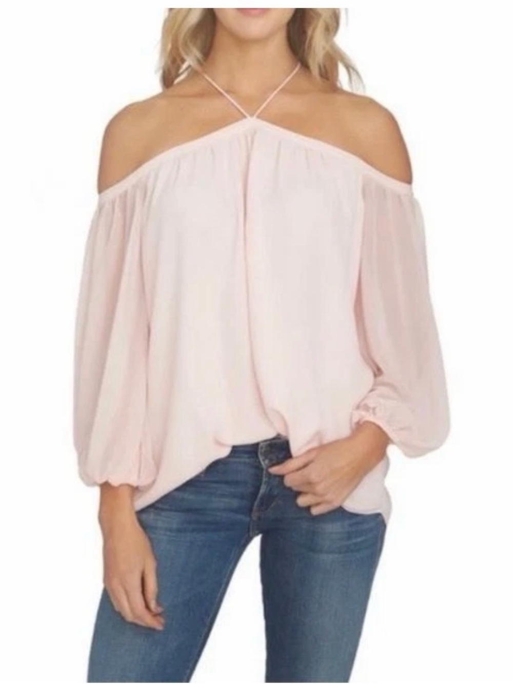 1. State Blush Off-Shoulder Halter Top